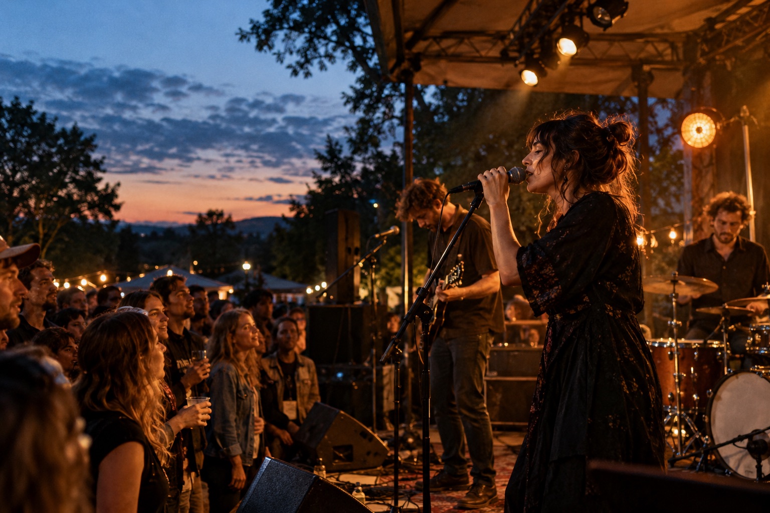Komorný koncert pod holým nebom — speváčka s kapelou